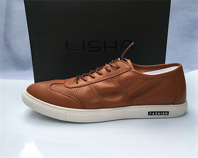 lisha利鲨正品男鞋青春潮流时尚欧美范黄41牛皮鞋透气镂空单休闲
