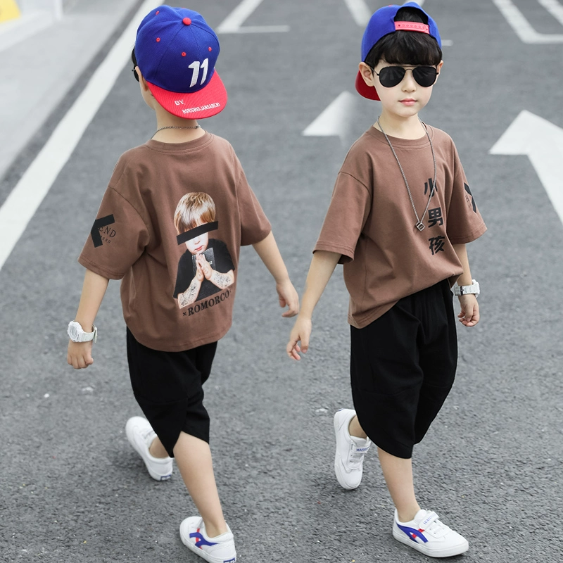 Quần áo trẻ em phù hợp với bé trai quần áo mùa hè trẻ em lớn 2019 trẻ em nước ngoài mùa hè mới tay ngắn hai mảnh quần áo thủy triều Hàn Quốc - Phù hợp với trẻ em