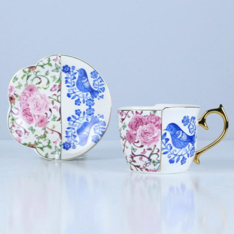 DBlue and white Export britain afternoon tea Cup set coffee cup teacup chinese and western Irregular Ceramic cup