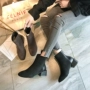 Booties nữ 2018 thu đông mới Anh phiên bản retro Hàn Quốc với chất liệu dày với đôi bốt trần sau khóa kéo Chelsea giày boot nữ cổ thấp hàn quốc