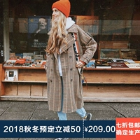 Châu âu và Hoa Kỳ retro kẻ sọc Nizi áo khoác nữ phần dài 2018 mới mùa đông len áo gió dày áo len áo khoác nữ đẹp