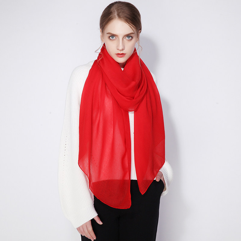 春秋女士纯色亚麻围巾秋冬季百搭长款纱巾薄款沙巾棉麻墨绿色丝巾_1