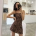 Châu âu và Hoa Kỳ retro slim sling eo cao một từ váy tính khí leopard váy ngắn eo giảm béo chic strapless dress mẫu đầm xòe A-Line Váy