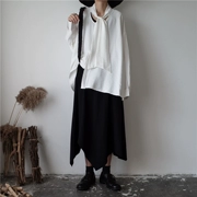 Sunyvonne tự chế mùa thu Yoji Yamamoto tối thiết kế ngực tie dài tay áo lỏng lẻo