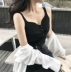 Mùa hè ăn mặc Hồng Kông hương vị chic gió nút trang trí màu rắn vest khai thác hoang dã mỏng đoạn ngắn áo thun áo sơ mi của phụ nữ triều thời trang nữ cao cấp Áo ba lỗ