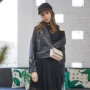 Haibei 2018 mùa thu mới phù hợp với phụ nữ cổ áo dài tay áo PU leather thêu ngắn màu đen áo khoác da áo khoác áo da lộn zara