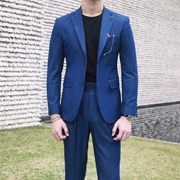 Ông Lu San mùa thu mới nam bình thường phù hợp với bộ đồ màu xanh đậm phiên bản Hàn Quốc của bộ đồ nam cao cấp retro Nhật Bản - Suit phù hợp