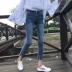 Mùa xuân nữ phiên bản Hàn Quốc của quần lọt khe thon gọn co giãn chín quần bên hông xẻ cao eo quần jeans chân - Cộng với kích thước quần áo Cộng với kích thước quần áo