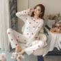 Sinh viên Hàn Quốc tươi modal cotton bộ đồ ngủ nữ mùa thu quần dài tay hai mảnh phù hợp với dịch vụ nhà mỏng bộ đồ ngủ