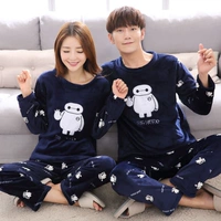 Mùa đông dày flannel đồ ngủ của phụ nữ phù hợp với lông cừu san hô cộng với phân bón XL chất béo mm200 kg vài bộ đồ ngủ nam đồ bộ pijama nam