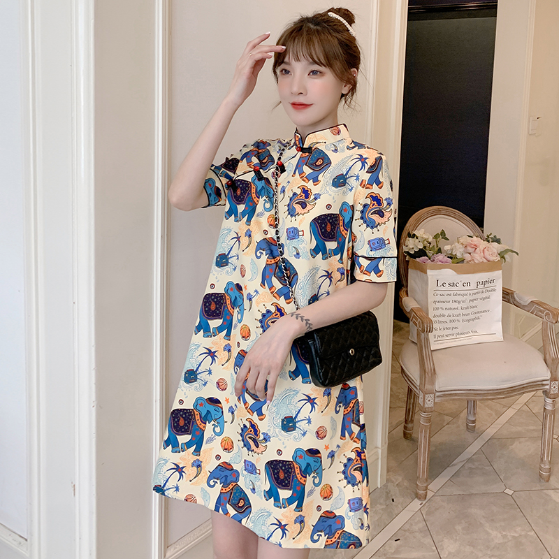 Lightweight summer cheongsam, retro dress, 2021 years, oversize, plus size, with embroidery