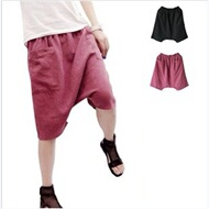 Bông và vải lanh năm quần nữ Hàn Quốc phiên bản của lỏng kích thước lớn chất béo mm quần âu đàn hồi eo linen hậu cung quần treo thấp quần thời trang nữ đẹp