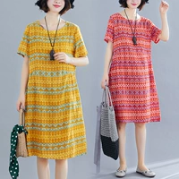 Платье, летняя одежда, длинная юбка для отдыха, короткий рукав, коллекция 2022, в корейском стиле, оверсайз, средней длины