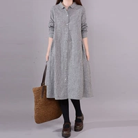 Осенняя длинная рубашка, платье, коллекция 2021, в западном стиле, длина миди, оверсайз, из хлопка и льна