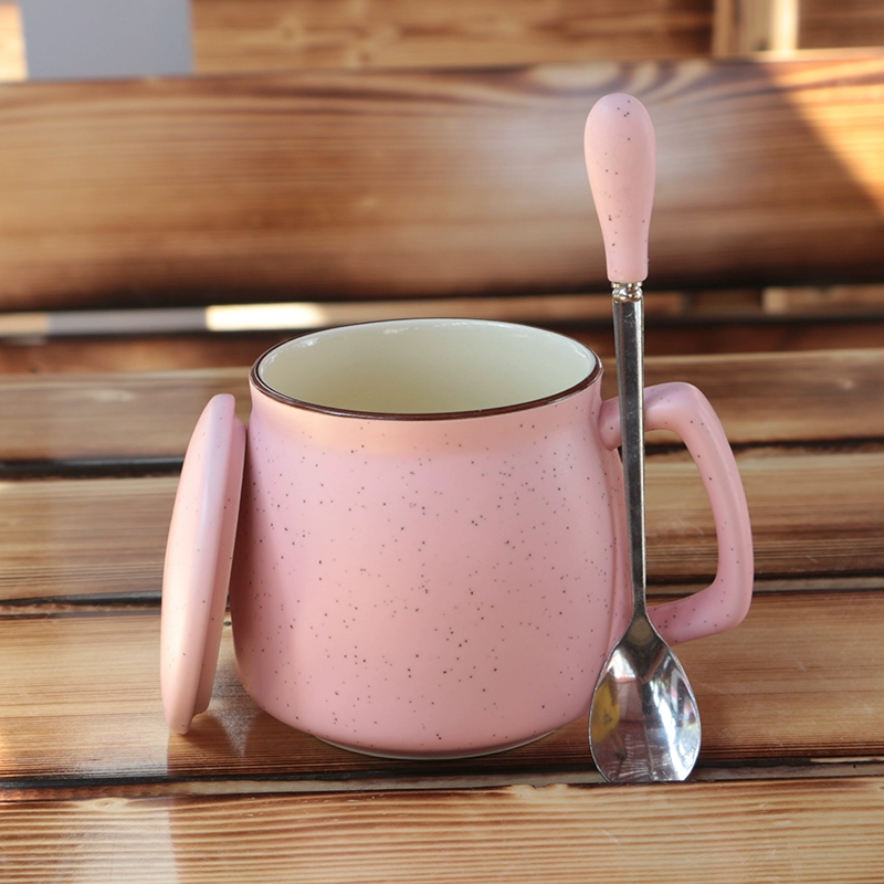 Cốc nước bằng gốm có nắp Cái thìa dễ thương Quảng cáo sáng tạo Cốc cà phê tùy chỉnh Cặp đôi Cốc ăn sáng Cốc sữa - Tách