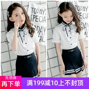 Trang phục Hàn Quốc Nhập khẩu cho trẻ em mặc 2019 Mùa hè cho trẻ em thiếu nhi Đại học Áo gió trắng Váy xếp li - Phù hợp với trẻ em
