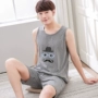 2018 mùa hè Hàn Quốc đồ ngủ nam vest quần short thanh niên không tay cộng với phân bón XL mỏng phim hoạt hình phù hợp với dịch vụ nhà đồ bộ pijama nữ lụa