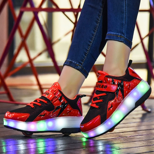 Ультра -светлые двухветровые светодиодные туфли для ходьбы, детские мальчики с лампами, светящиеся девочки взрослые студенты, взрывающие туфли с колесами