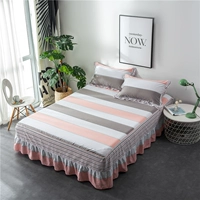 Váy cotton đơn giản 1,5 m nam sọc vuông cotton đơn trải giường 1,8m đôi chống trượt bốn mảnh - Váy Petti ga giường viền ren