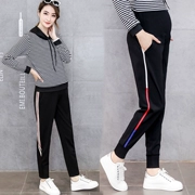 Quần bà bầu mùa thu và quần legging mùa đông 2018 Quần thể thao mới rộng rãi cộng với nhung dày nâng bụng thông thường