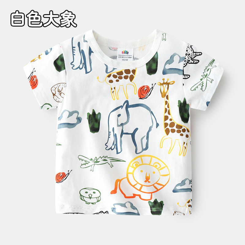 White Elephantbaby leisure time Short sleeve T-shirt 2021 summer wear new pattern Boy children Crew neck Undershirt tx-a788