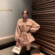 Mùa thu và mùa đông mới dày lỏng dây kéo thắt lưng dài phần lông áo khoác nữ phiên bản Hàn Quốc của áo khoác lông cừu giả ấm áp