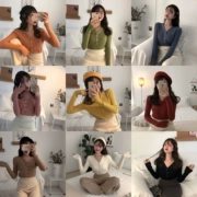 Mùa thu mới retro cổ chữ V mỏng tay dài áo len đáy quần nữ phiên bản Hàn Quốc của áo len thun màu khí chất tinh khiết