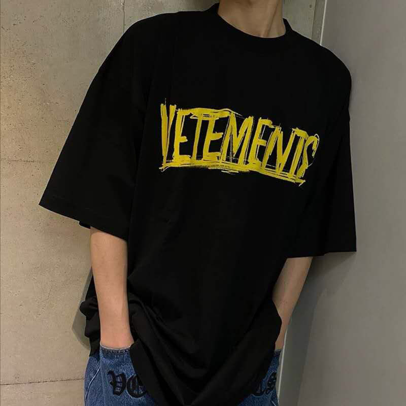 BlackCorrect version vetementsVTM Witt Meng slogan letter printing INS easy Short sleeve T-shirt men and women