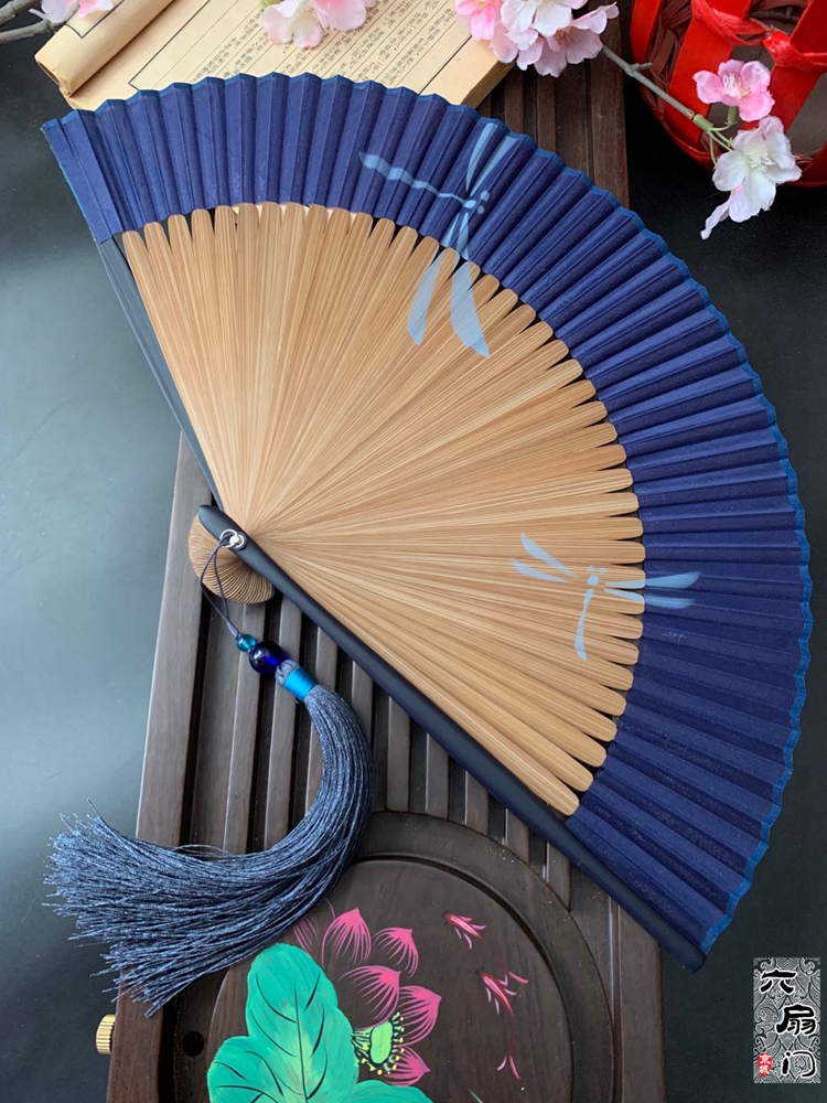 Navydragonfly Solid color real silk Fan Chinese style grey bamboo fan a gentle wind summer daily expenses Japanese  Folding fan fold Fan female