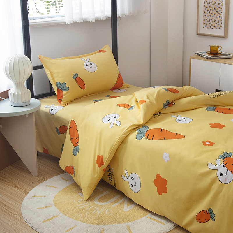 Happy Radishstudent dormitory Cartoon sheet Quilt cover Three piece set 1.2 Make the bed up and down staff dorm Single person Quilt cover 1.5 rice