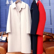 2019 mới 100% len cổ áo mỏng búp bê áo khoác len dài của phụ nữ áo hai mặt 1986 - Áo len lót đôi