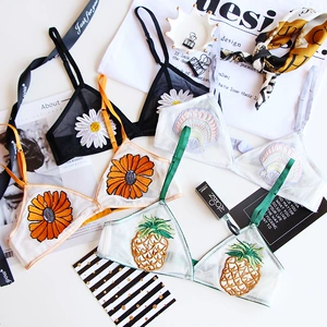 Châu Âu và Hoa Kỳ không có vòng thép siêu mỏng bralet bra dứa thêu đôi lưới mềm gạc đồ lót gợi cảm - Áo ngực ren