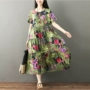 Mùa hè 2018 gió quốc gia mới của phụ nữ in hoa retro và vải lanh tay ngắn đầm rộng kích thước lớn đầm xòe - Sản phẩm HOT váy liền công sở hàng hiệu