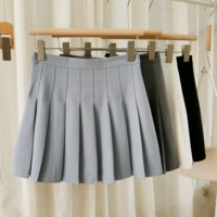 Черная юбка в складку, весенний костюм, тонкая мини-юбка, плиссированная юбка, высокая талия, А-силуэт, коллекция 2022, в корейском стиле
