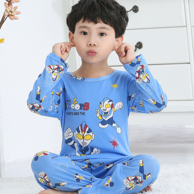 Long Sleeve And Big Head UltramanLong sleeve children pajamas summer baby suit male girl pure cotton Spring and Autumn Thin boy Zhongda Tong leisure wear