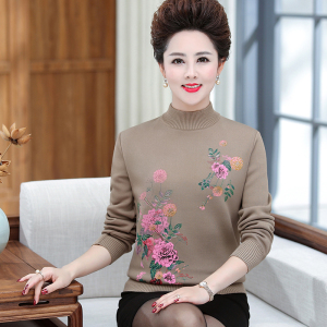 中老年女装冬季加绒毛衣中年妈妈装加厚打底衫宽松大码保暖上衣女