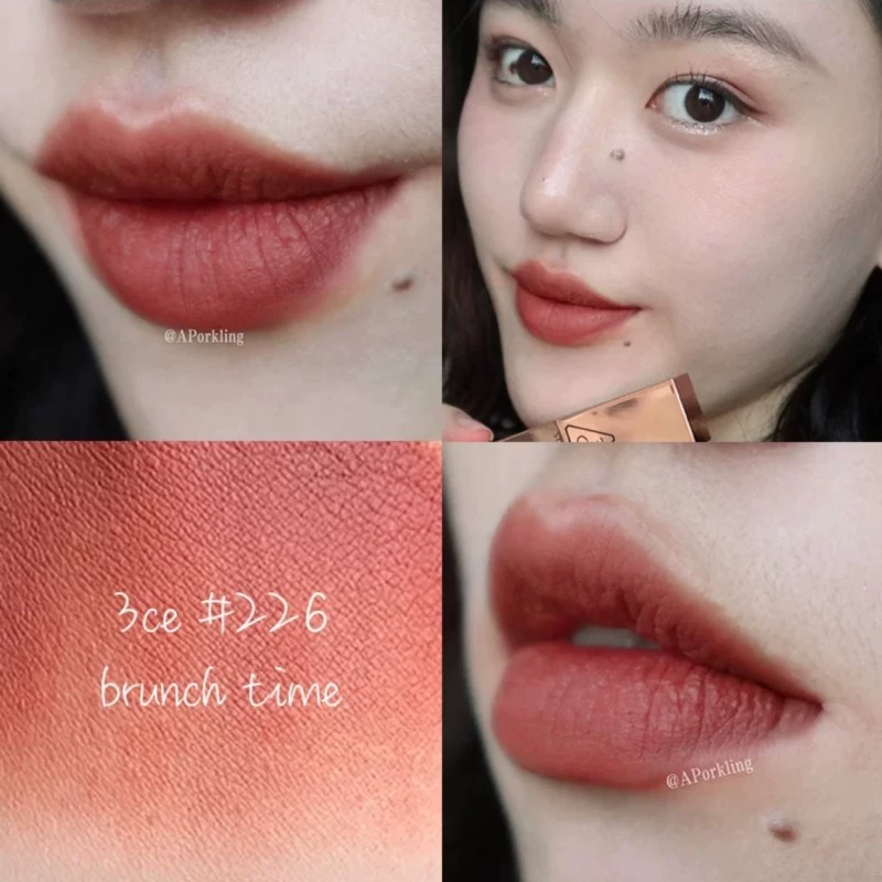 SNOW Hàn Quốc 3CE Limited Edition New Gold Tube Matte Lipstick Lipstick Vỏ vàng 226  227  228 Brick Red - Son môi