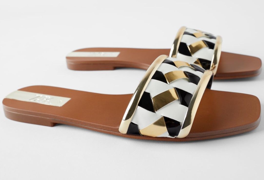 Black And White StitchingSpain Z home 2021 summer new pattern TRF Splicing weave Flat bottom drag Sandals Wear out Versatile Barefoot Women's Shoes