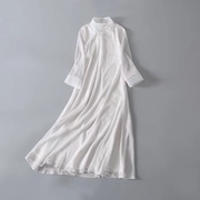 2018 mới được cải tiến của phụ nữ Zen đầm đầm dạ hội Agate khóa tay áo dài đứng cổ áo - váy đầm