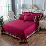 . Màu đơn giản cotton màu đỏ trải giường ba bộ chăn ga gối đơn mảnh ren hoa sen phòng cưới - Trải giường
