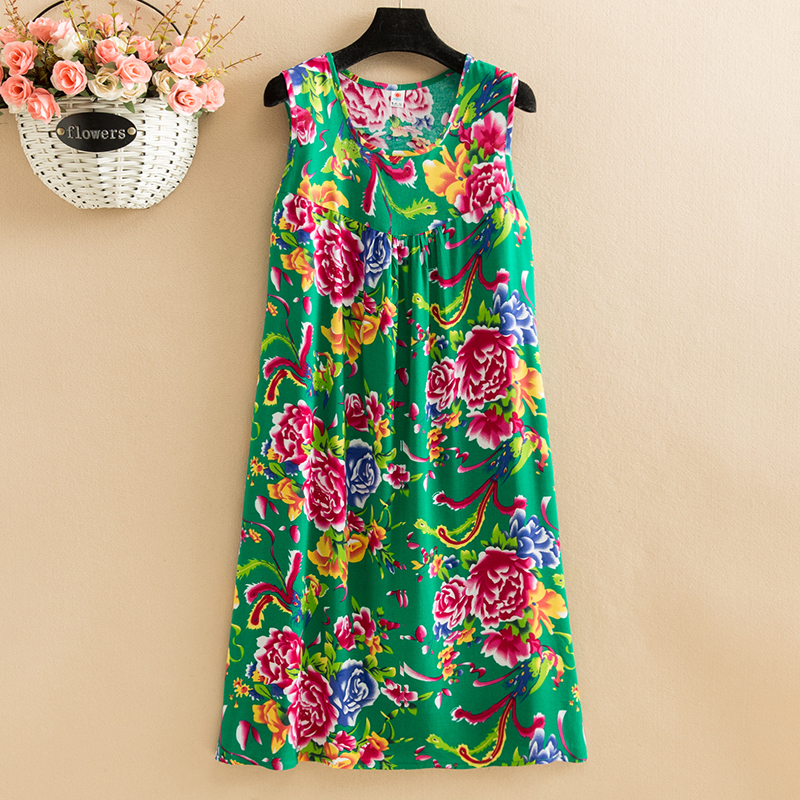 [Color Of Picture 21]poplin  Dress mom summer wear Nightdress Medium and long term Big size Fat mm easy robe Middle aged and elderly leisure wear vest