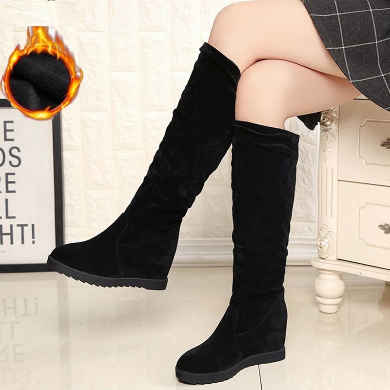 棉靴高跟长靴子女学生平底中筒靴内增高 热品库 性价比省钱购