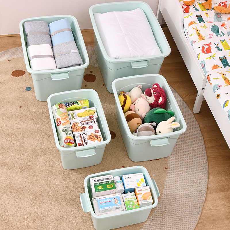 家用手提带轮杂物储物箱塑料收纳箱纯色有盖玩具收纳盒衣服整理箱