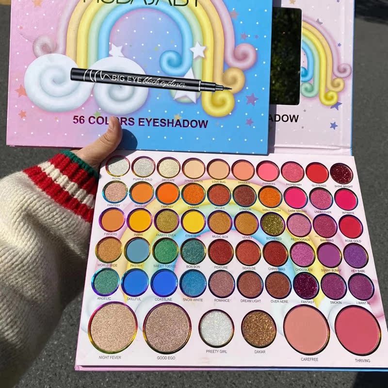 Rainbow 56 Color Disc (Collection Eyeliner)Bright color Eyeshadow Compact full set No halo pearl light Flash powder Blush modify one's face through surgery one 56 Eye shadow stage makeup student female