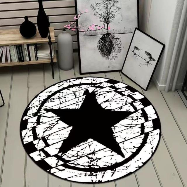 Black Starcircular Carpet mat bedroom girl ins Northern Europe household chair Cushions children non-slip Computer chair Swivel chair Mat