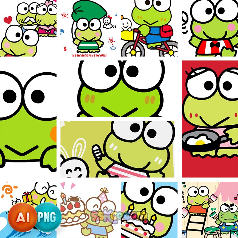 大眼蛙可洛比青蛙热转印烫画印花AI矢量卡通图案PNG高清免抠素材