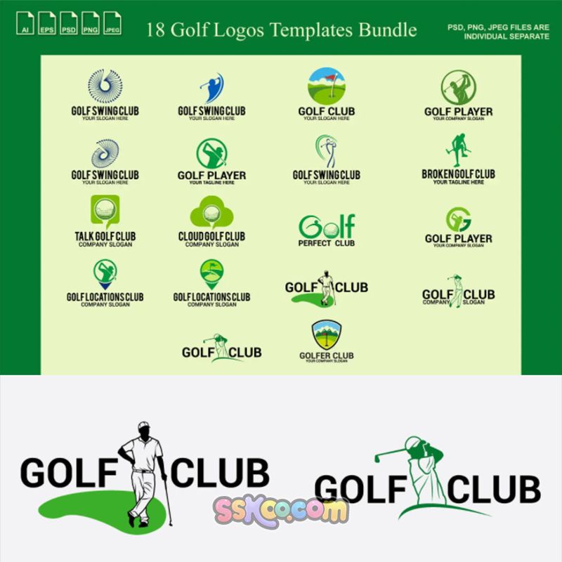 高尔夫运动LOGO标志品牌印花图案图形设计素材AI矢量PSD模板