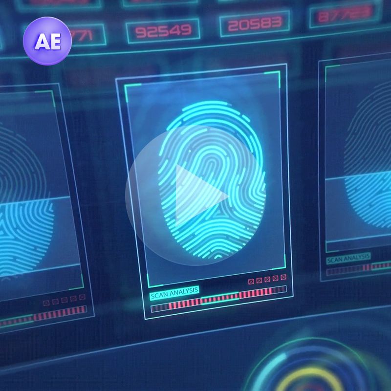 HUD指纹密码科幻科技Logo展示AE工程文件动效演示视频AEP模板素材