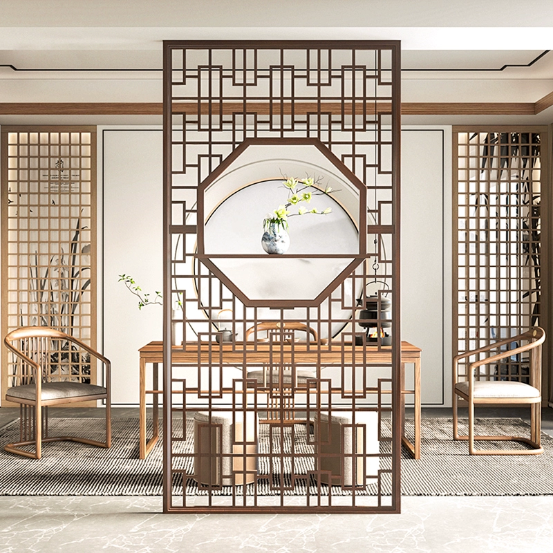 Màn hình tùy chỉnh 
            lối vào phòng khách lối vào phòng khách mới phong cách Trung Quốc bằng gỗ nguyên khối mô hình quả óc chó rỗng lối vào chặn cửa màn hình ghế văn phòng vách ngăn inox 