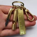 Латунный маленький складной складной нож, брелок, подвеска, медная линейка, ухочистка, свисток